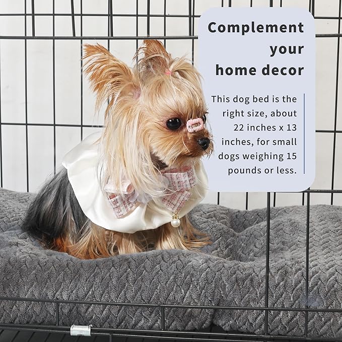 Necesitar Puppy Bed for Small Dogs Washable Crate Bed for Cages 22 inch Warming Cozy Soft Pet Pad with Anti-Slip Up to 15 lbs Pets Pillows fit Small Size Dogs or Kitten,22x13 Dark Grey