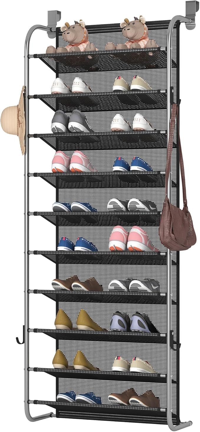 MUOU 10 Tier Shoe rack Hanging Shoe Storage the door shoe rack for Closet Pantry Over The Door Shoe Organizer Wall Floating Shelves (Gray, 10 Tier)