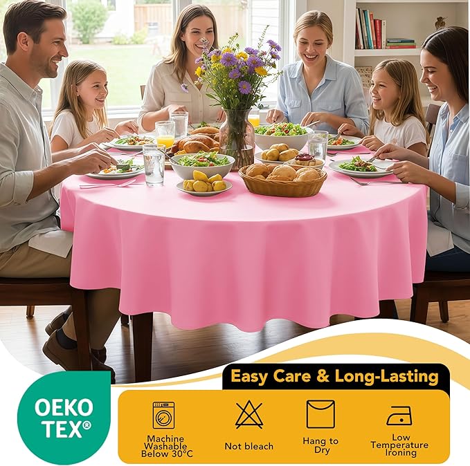 10-Pack Pink Round Tablecloths, 108 Inches, Stain-Resistant Polyester for 4-5 Ft Round Tables - Washable Table Covers for Weddings, Banquets, Birthday Parties, Events