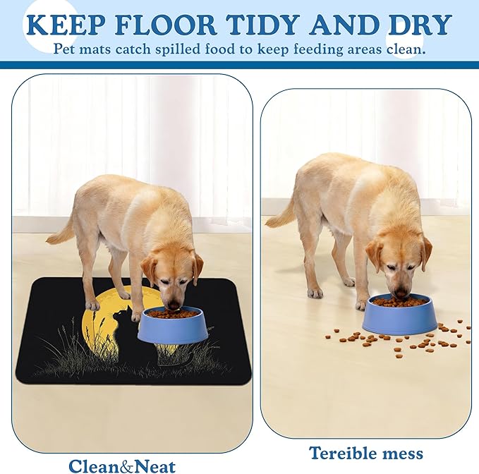 Giner Cat Moon Pet Food Mat for Cats and Dogs–Christmas Stocking Absorbent Quick Dry Feeding Placemat, Non Slip Rubber Base, Waterproof Bowl Mat for Indoor Use, Pet Supplies 12"x20"