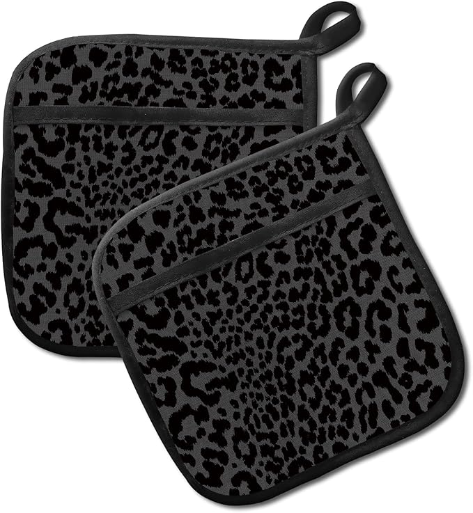 2 Pack Pot Holders for Kitchen Clearance, Cute Hot Pads, Funny Oven Pot Holders, Potholders Sets for Kitchen Heat Resistant Luxury Black Leopard