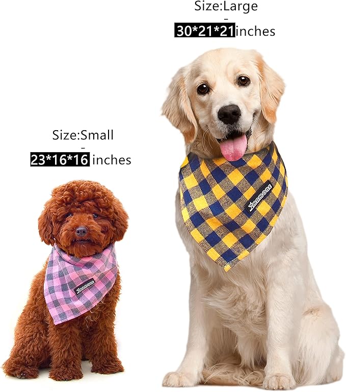Adjustable Plaid Dog Bandanas,1PC Soft Washable Cotton Triangle Bib Kerchief Scarfs for Small Medium Large Dogs and Cats (Square Yellow, Small)