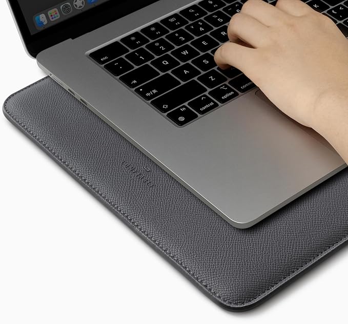 Comfyable Laptop Sleeve 13 Inch Precisely Compatible with MacBook Air M4 2025-2018 & MacBook Pro M2 2022 M1 2020-2016, Genuine Leather Cover Case, Dark Gray