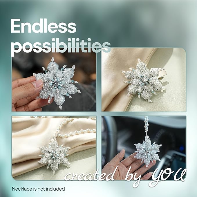 Relime Bead Embroidery Starter Kit w Step-by-Step Video Tutorials, Snowflake Craft Kit Hand Embroidery Kit with Patterns, Handmade Jewelry DIY for Adults and Kids