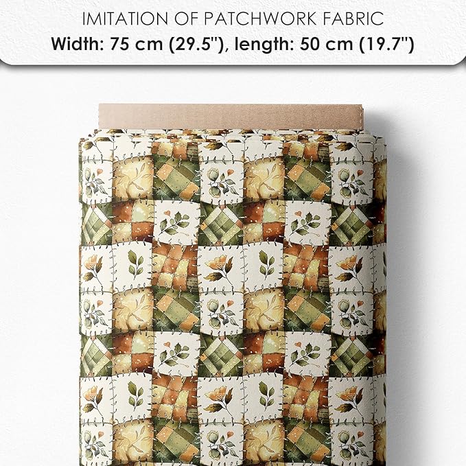Rustic Patchwork Cotton Fabric Panel – 6 Designs (10"×10" inch Each) + Bonus Patchwork Sheet 29.5"×19.6" inch, 100% Cotton 140 GSM
