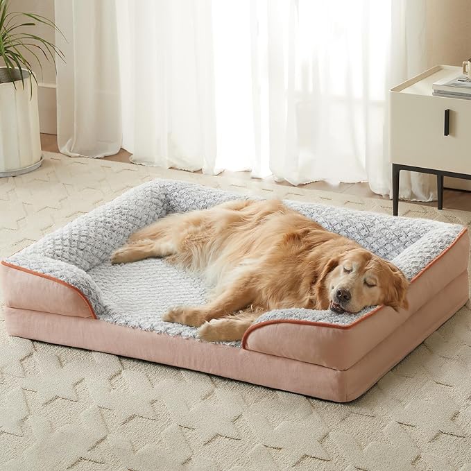 LEXTRO Orthopedic Dog Bed for Large Dogs, Egg Crate Foam Bed for Large Dogs, Equipped with Removable Waterproof Pillow Cover and Anti-Slip Bottom, Pet Bed
