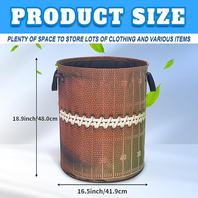 Football Laundry Basket Ball Texture Pattern Oxford Cloth Laundry Hamper With Handle Foldable Portable Clothes Storage Basket 18.9 X 16.5 Inch Storage Bag For Laundry Room/Bathroom/Bedroom/Dormitories