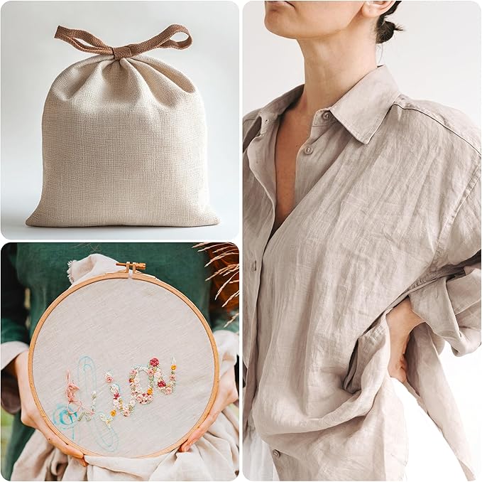 Caydo Creamy White Linen Needlework Fabric, 19 by 62 Inch Embroidery Linen for Sewing Clothing and Handicraft Production