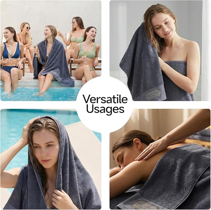 REDKISS 35"x70" Luxury Bath Sheets Towels Set of 2, 100% Cotton & 700 GSM,Ultra Soft & Highly Absorbent Bath Towels Set,Perfect for Bathroom,Spa and Hotel-Dark Gray