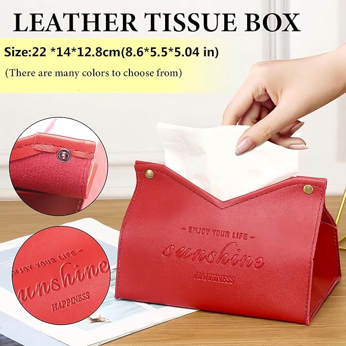 Beleda PU Leather Tissue Box Cover Rectangle Car Living Room Bedroom Kitchen Home Office Desktop Cute Tissue Box Decoration Modern Minimalist Nordic Napkin Holder Medium Tissue Organizer Box (Blue)