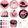 Yaomiao 6 Pcs Halloween Punch Needle Coaster Kit Punch Needle Embroidery Kits with Patterns Yarns Tools Adhesive Felt Embroidery Hoop Instruction Holder for Adult DIY Craft Supplies