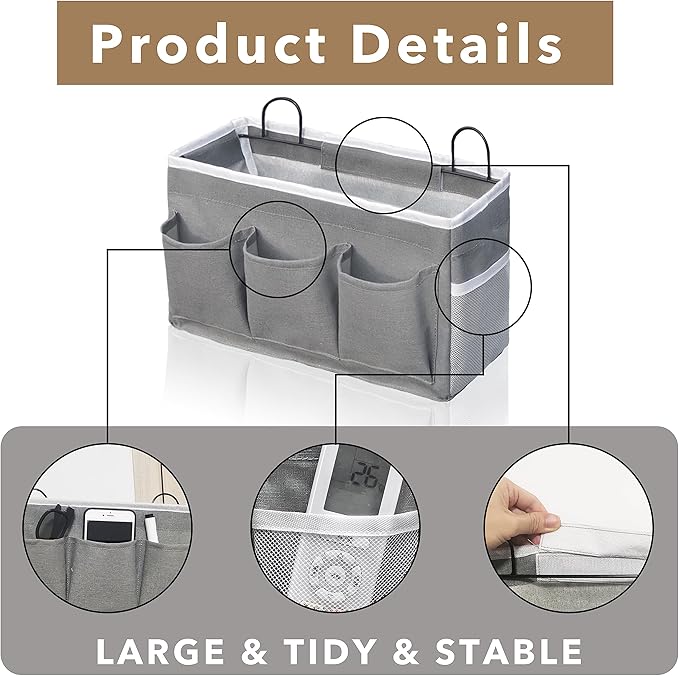 Kanrichu 2pcs 3-pockets Large Wall Hanging Organizer Bag, Linen Fabric Door Hanging Storage Baskets with Pockets, Waterproof Bin for Kitchen, Bedroom, Office, RV Camper (Khaki-2pcs)