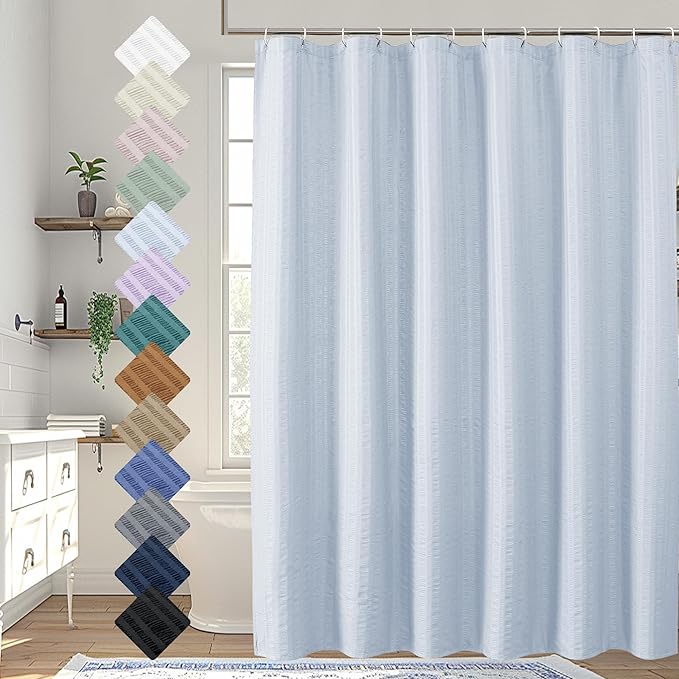 Aiyufeng Light Blue Shower Curtain for Bathroom, Embossed Textured Fabric Shower Curtain for Bathroom - Soft Cloth & Hotel Spa, Machine Washable, 72X72, Glacier Blue