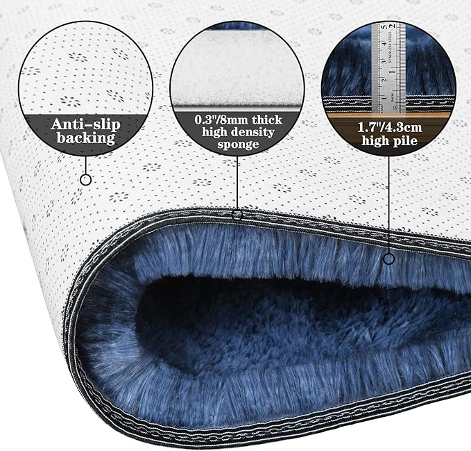 duduta Navy Blue Fluffy Round Rug 4x4 ft, Tie-Dyed Shag Fuzzy Plush Circle Throw Rug for Nursery Bedroom Living Room Home Decor