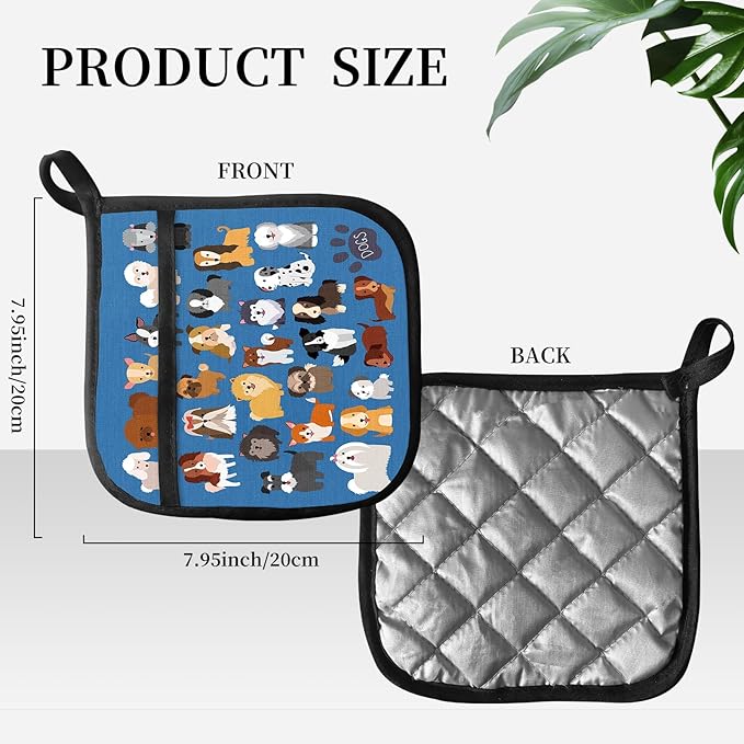 Pot Holders for Kitchen, Heat Resistance Hot Pads, Cute Potholder with Pocket for Kitchen Cooking Baking 2 Packs, Cute Puppies