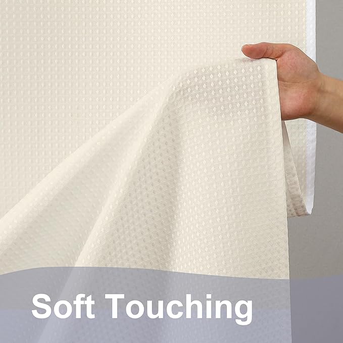 OWENIE Cream Waffle Weave Fabric Shower Curtain, Textured Heavy Cloth Shower Curtains for Bathroom, Water Repellent Soft Hotel Spa Luxury Elegant Bath Curtain, Machine Washable, Cream, 72x78 Inch