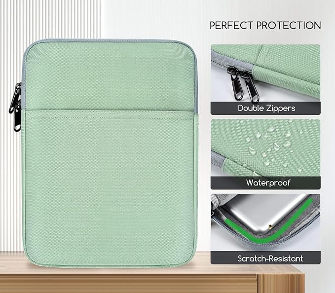 8 Inch Tablet Sleeve Case for 8" Amazon Kindle Fire 8/Fire 8 Plus 2022, 8.7" Galaxy Tab A7 Lite/Tab A9, iPad mini 7 6 8.3", iPad mini 5 4 3 2 1 7.9", Tab M9 M8 Carrying Bag(Green)