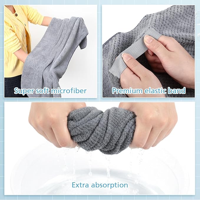 Breling Gray 3 Pack Large Microfiber Hair Towel 24 x 38 Inch Absorbent Wrap Turban Quick Dry for Women Men Curly Hair Shower