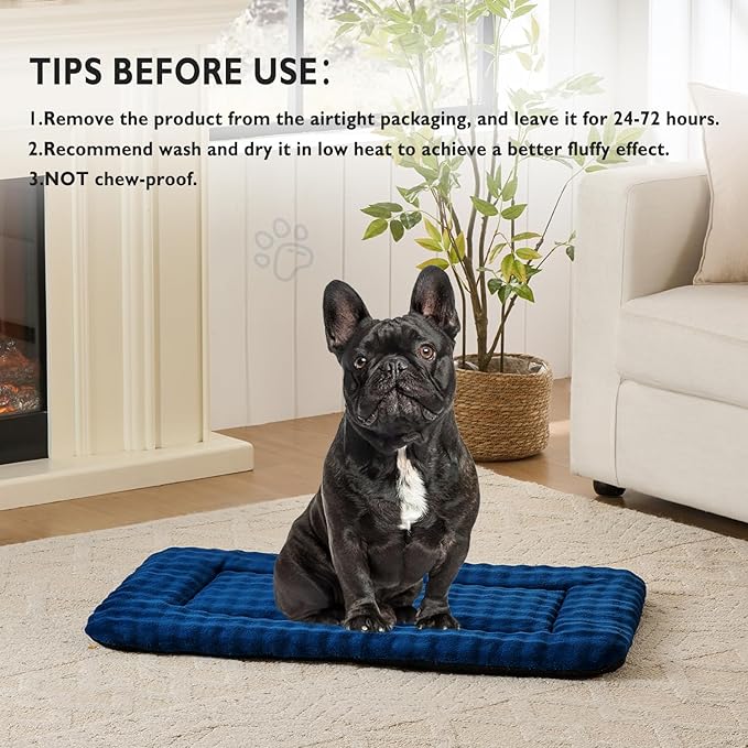 Yaning Dog Bed Mat Crate Pad for Medium Dogs, Washable Soft Pet Sleeping Mat Kennel Pad with 3D Bubble Pattern, Navy Blue, 30"x 19"
