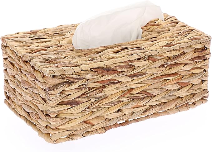 Sumnacon Tissue Box Cover Water Hyacinth Tissue Box Rectangular Tissue Holder Woven Tissue Cover Wicker Tissue Box Holder for Bathroom Toilet Table Desk Home Office Car