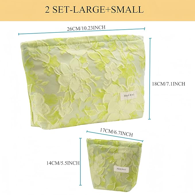 getgto 2 Pcs Makeup Bags, Large Cosmetic Bag Travel Toiletry Bag Organizer for Women, Embroidery Craft, Floral Makeup Bag Small Cosmetic Pouch Purse with Zipper Gifts for Girls Teen