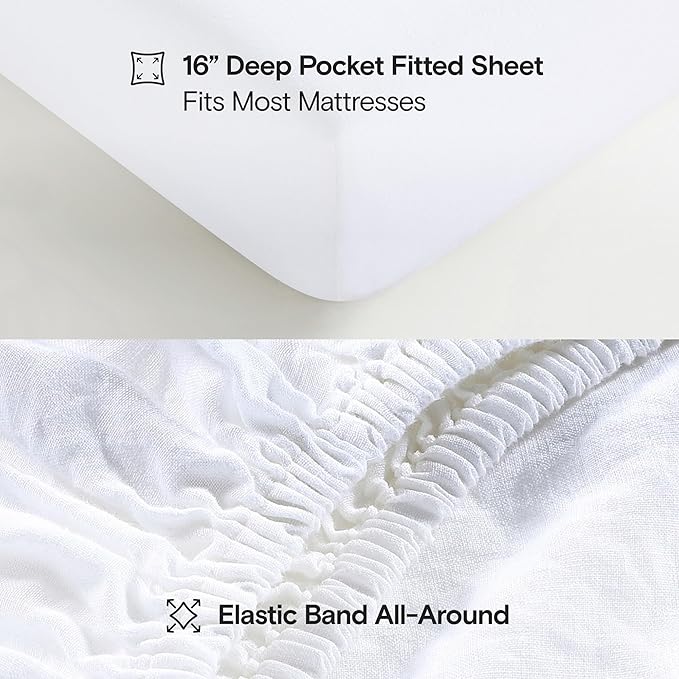 Sijo Stone Washed Organic French Linen Bed Sheet Set, GOTS Certified Organic, Best Cooling Linen Sheet Award by Sleep Foundation, 3 Piece - 2 Pillowcases and 1 Fitted Sheet (Snow, Full)