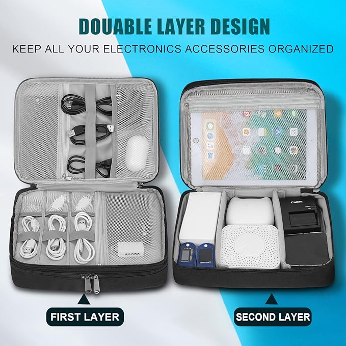 XINGXINRONG Electronic Organizer Travel Universal Cable Organizer Electronics Accessories Bag for Cable, Charger, Phone, USB, SD Card,1Pack