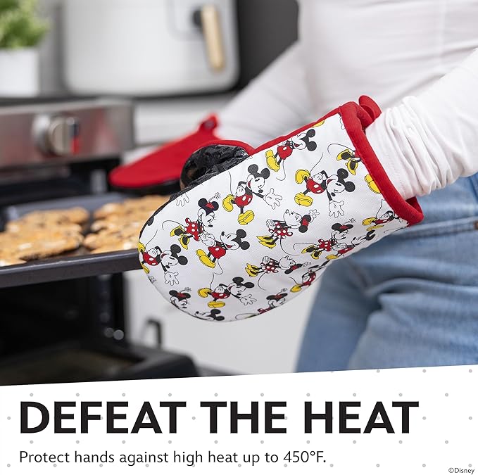 Disney Oven Mitts - 5.5” x 7.5” Heat-Resistant Mini Oven Mitts with Non-Slip Printed Silicone Disney Silhouettes - Mickey & Minnie, Stich, Winnie The Pooh