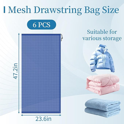6PCS Blue Mesh Bag Drawstring, 23 x 47 Inch Net Bag with Lock, Multipurpose Storage Bags for Gym, Laundry, Balls, Beach and Toys
