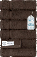 SALBAKOS 100% Turkish Cotton Hand Towel Set of 6 16x30 inch | Heirloom Quality | Hotel & Spa Collection | Soft, Super Absorbent, Long Lasting Hand Towels | Made in Turkey (Chocolate, 6 Hand Towels)