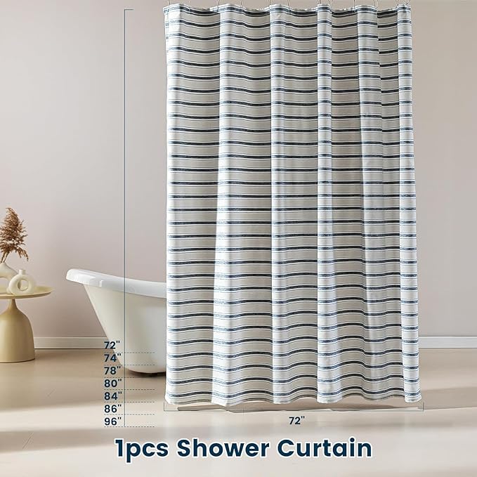 SLEEP ZONE Shower Curtain Liner, Waffle Shower Curtains for Bathroom, Heavy Duty Thick Fabric Shower Curtains - 285GSM Luxury Weighted Polyester Bath Curtain, 72" × 86" (Blue)