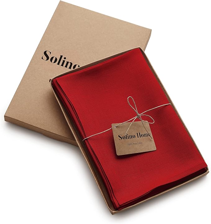Solino Home Red Linen Napkins Set of 4-100% Pure Linen Cloth Washable Dinner Napkins 20 x 20 Inch for Valentines, Winter - Fete