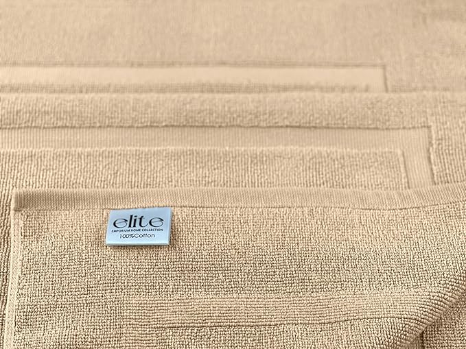 ELITE Emporium Home Collection 2-Piece Cotton Bathroom Mat Set, 21" x 34" - 100% Cotton, Absorbent, Quick-Dry, Bath Towel Mats for Floor, Beige [Not a Bathroom Rug]
