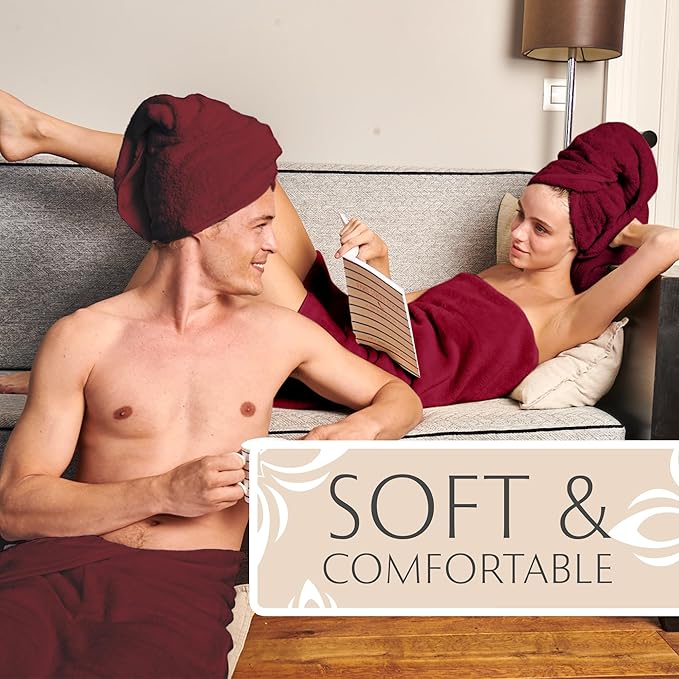 MAURA Wine Red Extra Large Turkish Cotton Luxury Bath Towels Set of 4. Ultra-Soft, Thick & Plush Towels for Bathroom - Burgundy