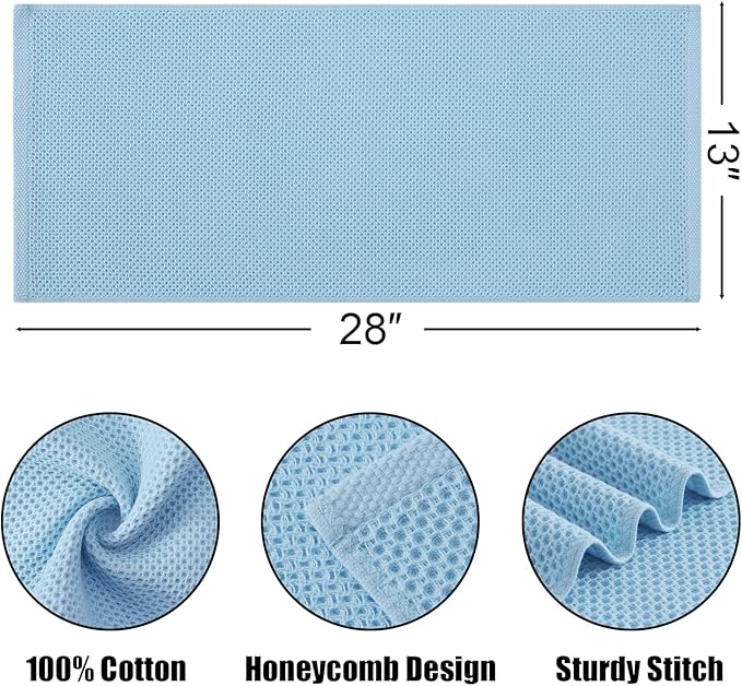 Kitinjoy 100% Cotton Waffle Weave Kitchen Towels (13 X 28 Inches, Sky Blue), 4-Pack Super Soft and Absorbent Dish Towels for Drying Dishes, Kitchen Hand Towels