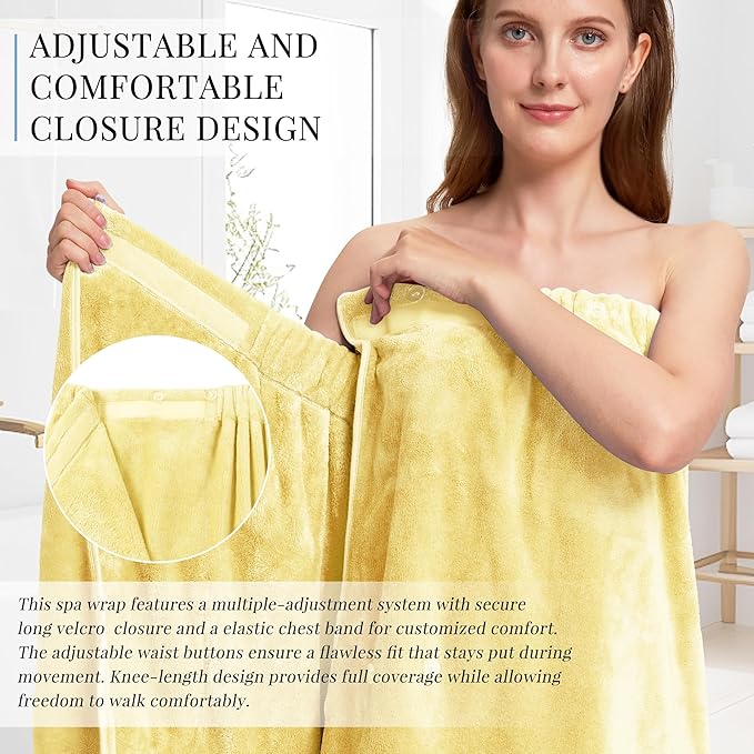 PJGGZ Towel Wrap for Women, Three Adjust Clasps Closure Bath Wraps After Shower Spa Sauna Bathrobe(Available in Plus Size)