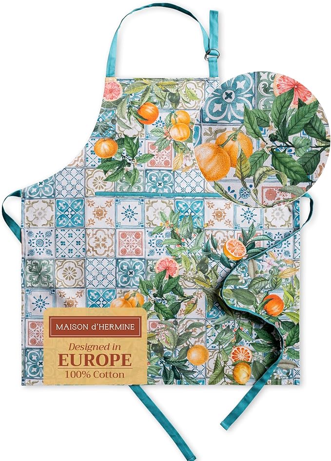 Maison d' Hermine 100% Cotton Apron for women with Pocket Kitchen Chef Apron for Men Cooking Gardening Server Waitress