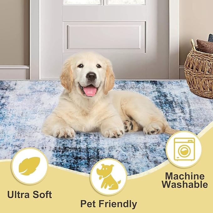 COMSLE Door Mat, Front Door Mat Indoor for Entrance Faux Wool Absorbent Non Slip Modern Throw Rug for Entryway Bedroom Muddy Paws - Pet Friendly, 36x60 Inches,Smashing Blue Machine Washable