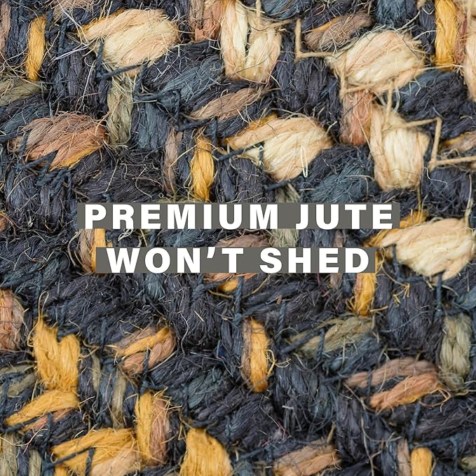 Homespice Kilimanjaro Black & Tan Oval Jute Rug 20x30 - Braided Kitchen Rugs for Primitive Farmhouse Kitchen Decor, Reversible, No Shed Jute for Easy Maintenance