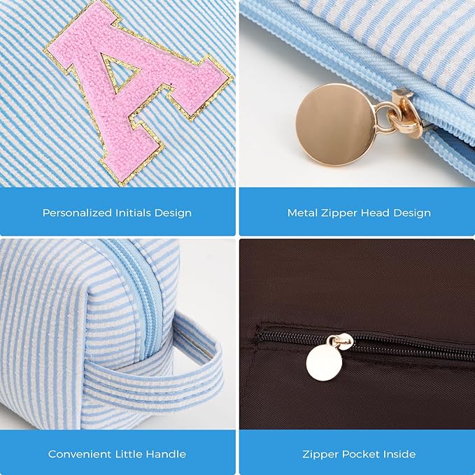 Btffitting Makeup Bag Set Initials Cosmetic Bag,Gifts for 10 11 12 13 14 15 16 17 18 Years Old Girl Girlfriend Teen Girls Gift Trendy Stuff Personalized Toiletry Bag Travel - Blue,A