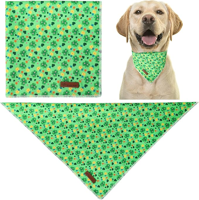UP URARA PUP St. Patrick's Dog Bandana, Shamrock Triangle Bid Scarf for Small Medium Dog, Cotton Pet Kerchief for Girl Boy Dogs or Cats, Cute Spring Dog Bandana, Puppy Green Dog Bandana