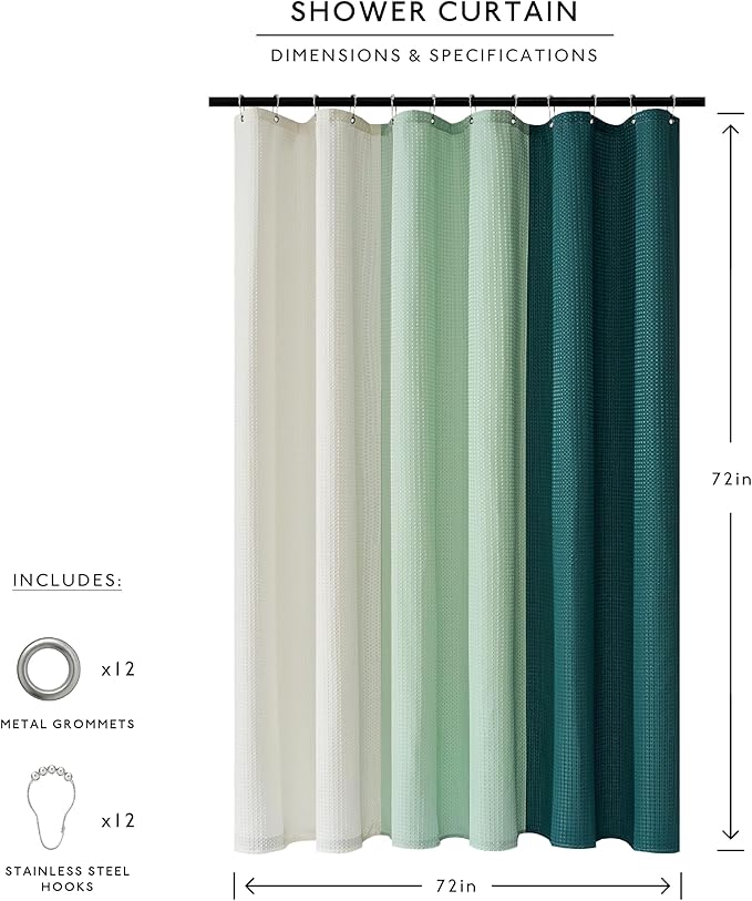 MONDAY MOOSE Colorful Waffle Weave Shower Curtain with Rustproof Metal Grommet Holes for Bathroom, Machine Washable, Hooks Included (72x72 inch, Cream/Dark Teal)