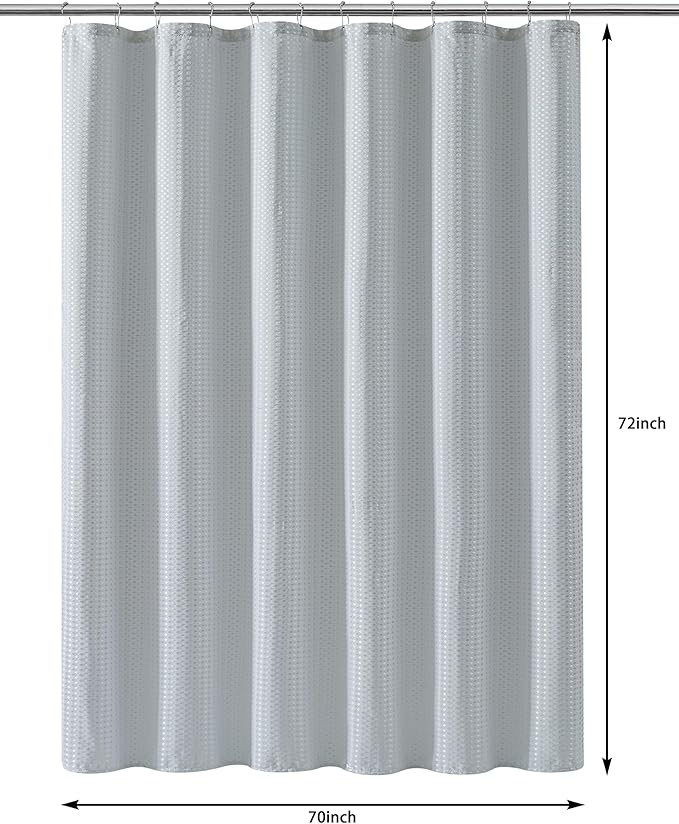 Indecor Home Luxury Dobby Weave Shower Curtain Elegant Hotel Style Fabric for Bathroom, Water Repellent, Machine Washable Light Grey Dobby