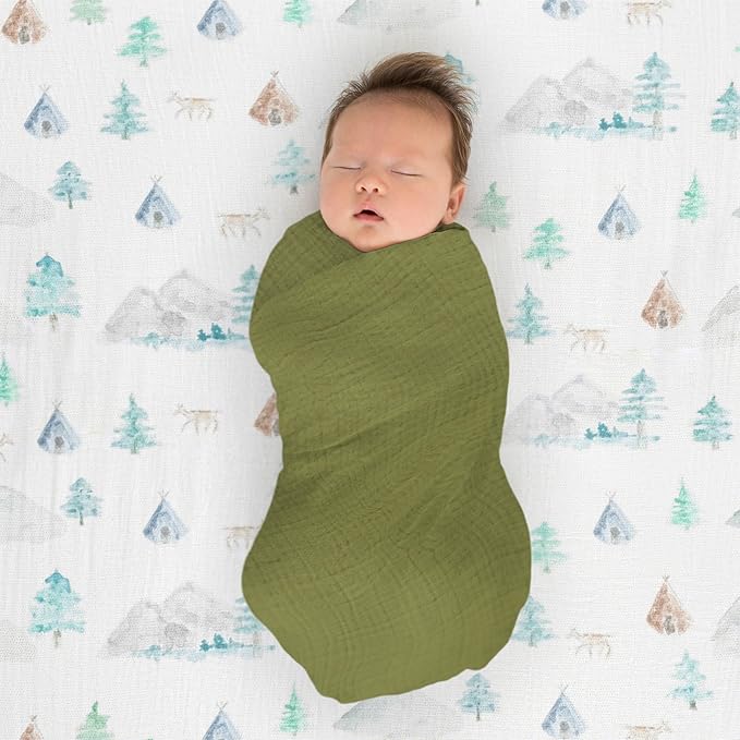 SwaddleDesigns Cotton Muslin Swaddle Blankets for Babies, Set of 4, Neutral Receiving Blankets for Newborn, Baby Registry & Gift, 46x46 inches, Patagonia