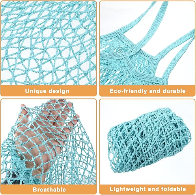 Xelsluthe 2 PCS Cotton Mesh Grocery Bags, Reusable Mesh Produce Net Bags, Long Handle String Shopping Tote Bag for Fruit Veggie Food Storage