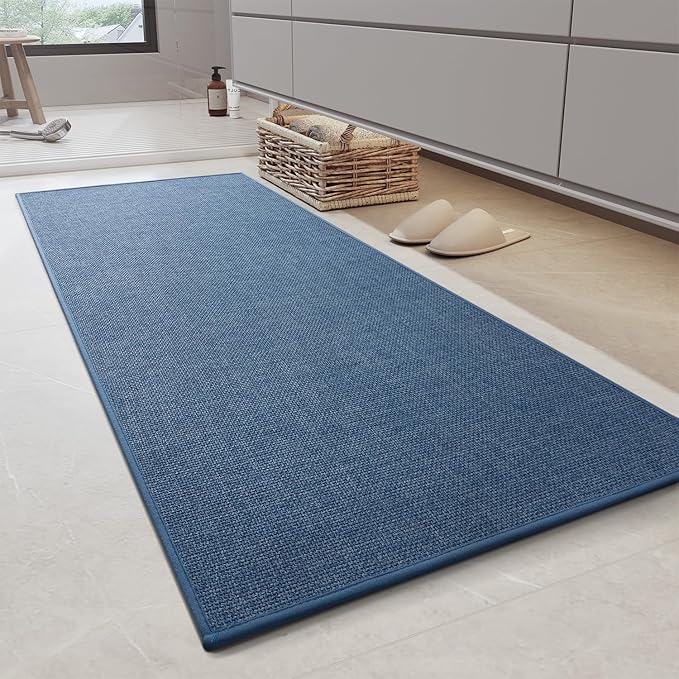 MontVoo Bathroom Runner Rug-Ultra Thin Non Slip Bath Mat Runner for Bathroom Mat Quick Dry, Rubber Backing Washable Runner Bathroom Rugs Fit Under Door, Absorbent Bath Rug,24"x47",Blue