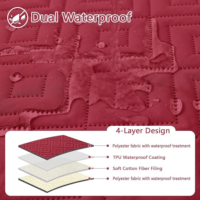 hyha Waterproof Dog Blanket, Soft Dog Bed Cover Pet Blankets, Waterproof Sofa Couch Cover for Dogs Washable, Reversible Pet Couch Covers for Sofa Furniture (40x80 Inch, Wine Red/Beige)