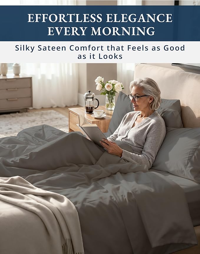 LANE LINEN 100% Egyptian Twin Bed Sheets Cotton - 1000 Thread Count, Soft & Comfy No Pill Fade Resistant Natural Cooling Mercerized Cotton Twin Size Sheets 15" Deep Pocket - Charcoal