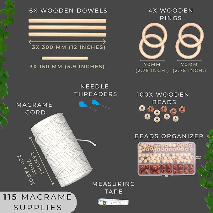 MIGO Creates DIY Macrame Kit for Beginners with 9 Macrame Projects Ebook, 115 Pcs Macrame Supplies & 220yd Cotton Yarn | Create Unique Bohemian Decor Craft Projects! Perfect DIY Crafts for Adults!