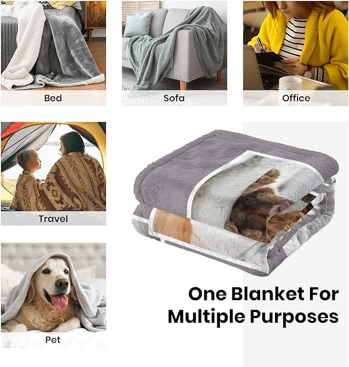 Ecautly Personalized Pets Blanket with Photos, Custom Dog Blanket for Small Dogs, Personalized Dog Blankets with Picture, Dog Memorial Gifts for Loss of Dog, Gifts for Pets Bereavement/Passing Away